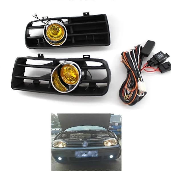 (pow yeah!) Front Støtfanger Grill Gul Tåkelys for -Mk4 Golf 1998-2004 med LED Tåkelys Dagslys