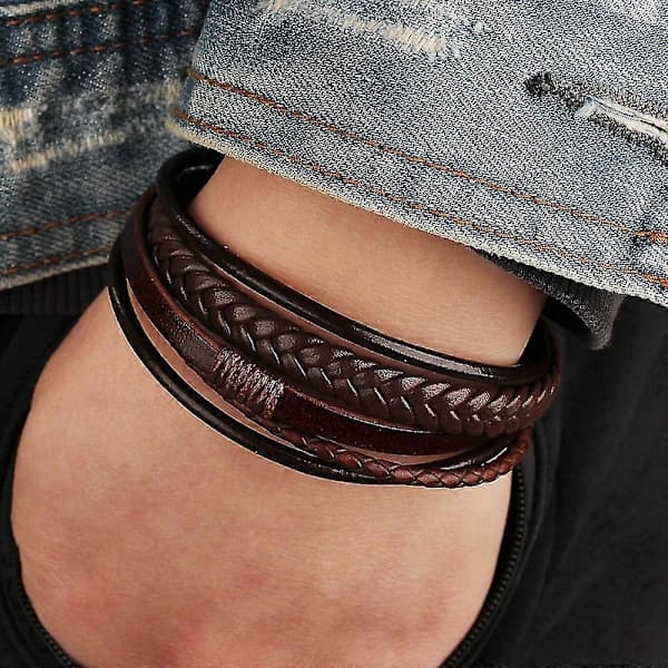 (Pow yeah!) Trendiga Äkta Läderarmband Herr Multilager Flätat Reparmband
