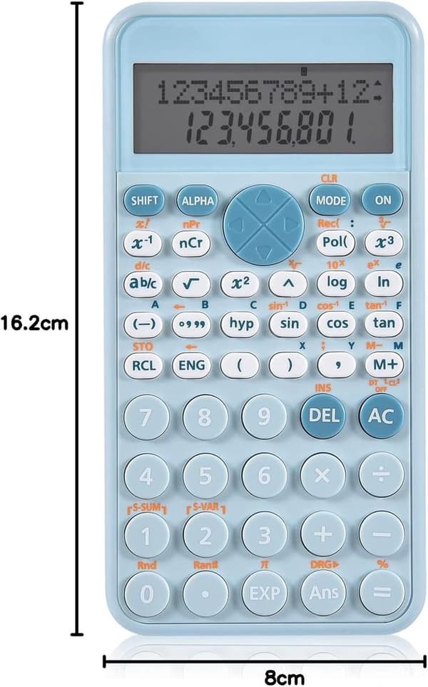 Vitenskapelig kalkulator med tolinjers 12-sifret display, bærbar multifunksjons matematikkalkulator for studenter, eksamener, hjem og kontor, blå blue