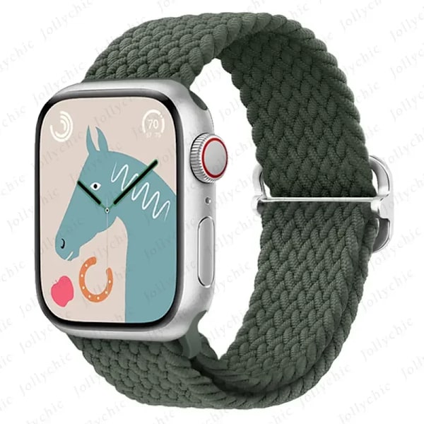 Flätad Solo Loop för Apple Watch Ultra band 40mm 44mm 41mm 38mm 49mm 45mm Elastiskt nylon iWatch series 9 8 7 3 se band AGreen AGreen 38mm 40mm 41mm