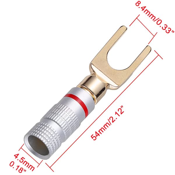 8 Pieces 24K Gold Y-Connector U-Fork Banana Plug 45 Degree Screw Tip