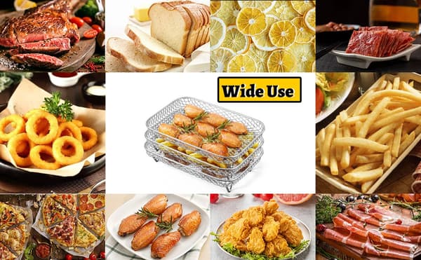 Airfryer-stativ til Ninja Dual, 3-lags dehydrator-stativ, rustfrit stål, med klips og forhøjede fødder