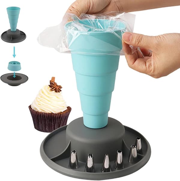 Sprøyteposeholder, PP av matkvalitet, sammenleggbar design med stabil base, organiserer sprøytetipper for kake- og cupcake-dekorering