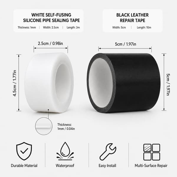 Sæt med 2 Home Fix Sæt Vandrørstætningstape & 5cmx10m Læderlapperulle White 1mm thick * 2.5cm * 3m