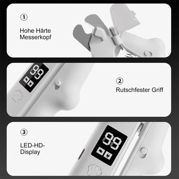 Kjæledyrnegleklipper, 2-i-1 LED elektrisk trimmer og sliper med negleavfallsoppsamler, stillegående for hunder og katter, USB-C, hvit