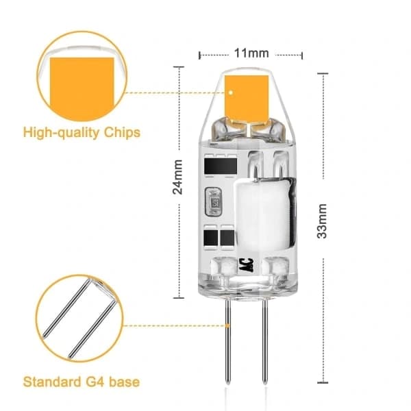 (pow yeah!) 5-pakning 2W G4 LED-lamper, 3000K varmhvit, 200lm, 12V
