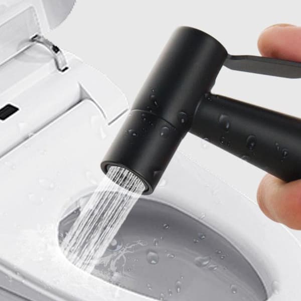Dusjhode, svart bidet, hånddusj til bad, rustfritt stål, toalettsprøyte
