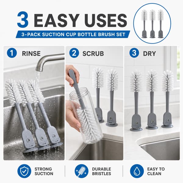 Sugkoppsflaskborstset, 3-pack för koppar, tumlare och dryckeskärl Cup brush