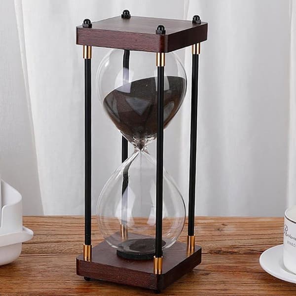Dekorativt timeglas i glas med guldsidekant til stue sofabord skole spil 30 minutter sort