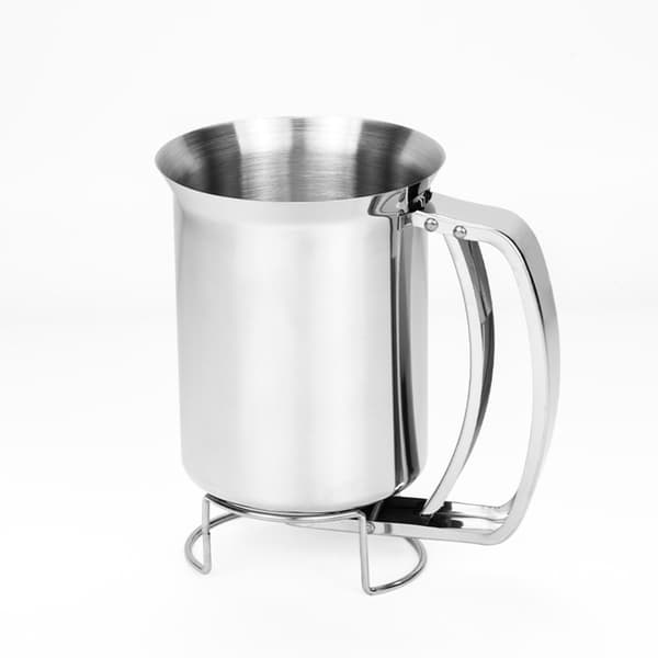 Pannekakerøre-dispenser, 800 ml rustfritt stål, enhånds porsjonskontroll for pannekaker, vafler og kaker, sølv