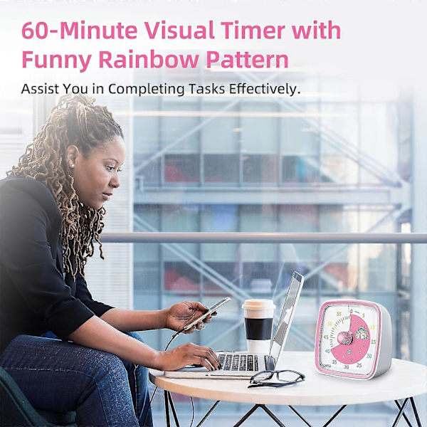 New Models Yunbaoit Rainbow Visual Timer - 60 Min Countdown, Night Light, Silent, Classroom & Kitchen Timer for Home, School & Office Pink