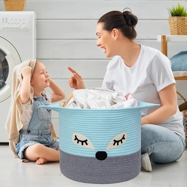 (Pow Yeah!) Hopfällbar Tvättkorg i Bomullsrep, Leksaksförvaringskorg för Barn