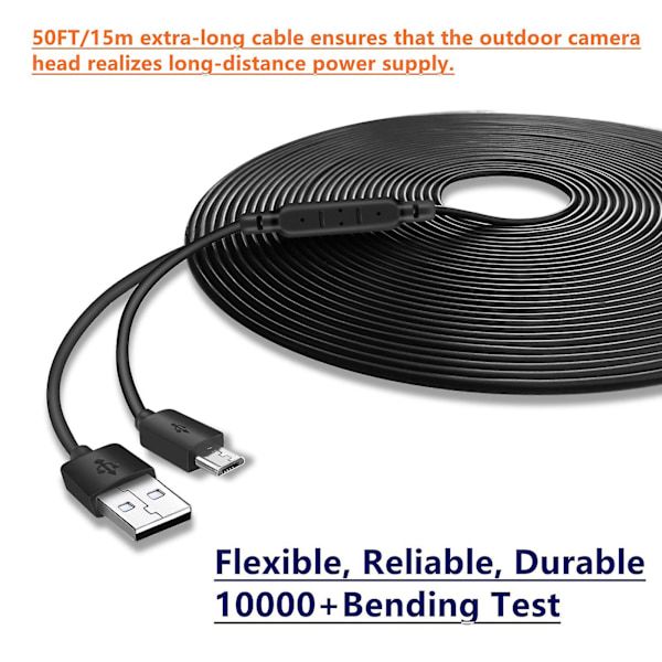 （pow yeah！）USB til Micro USB Ladekabel for Termometer / Kamera / CCTV Kamera 15m