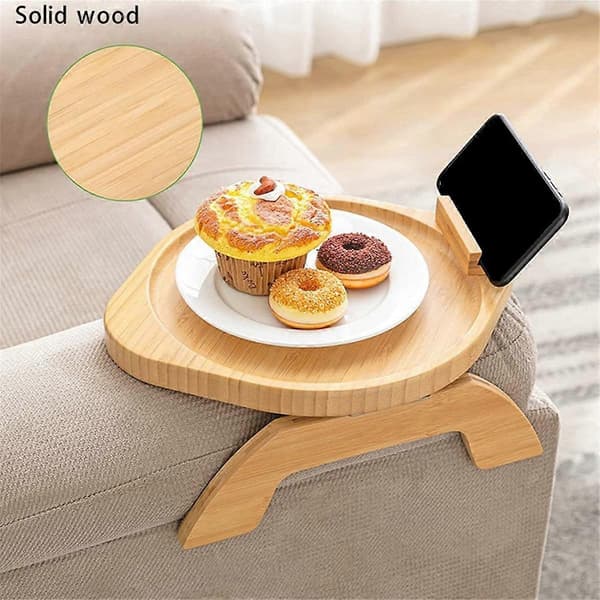 Sofa Armrest Tray with 360° Rotation for Food, Round