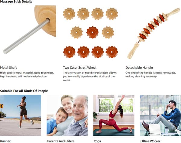 Træterapi massageværktøjer, buet lymfedrænage massager, bærbar til cellulite og muskelspændinger, 1 stk, multi
