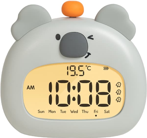 Digitalt vækkeur til børn, Koala søvntræner med natlys, snooze, dæmpbart lys og USB-C genopladeligt, til drenge og piger