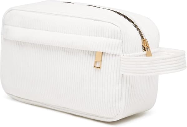 Fløjls Makeuptaske, Topgreb, Lynlåspung, Hvid, Kosmetikbørste Organizer