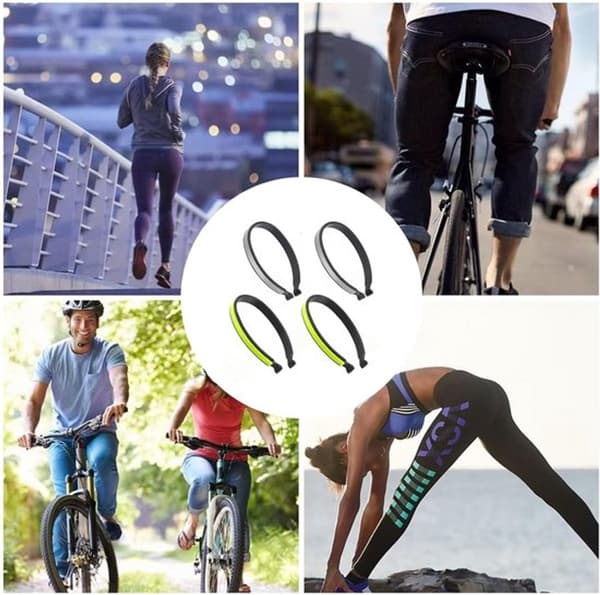 Reflekterande Cykelbyxklämmor, 4-pack, Elastiska ABS Ankelband för Cykling och Löpning, Universell Gul Silver