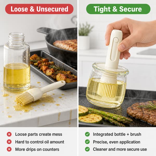 2-i-1 Glassoljedispenser med silikonbørste, hvit krukke for airfryer White