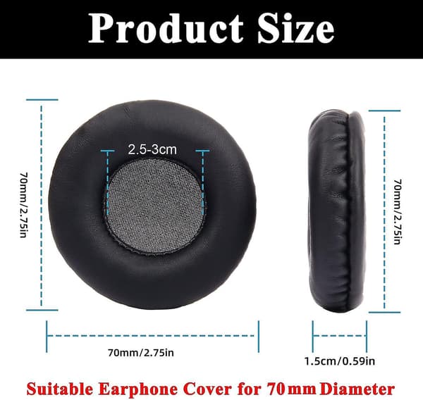 Runde øreputer 1 par 70mm Universal erstatning hodetelefonputer