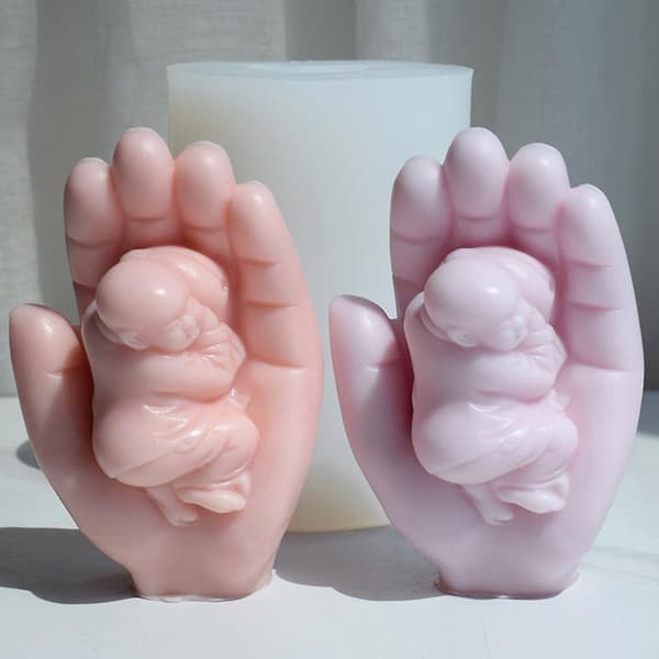Silikoneform til stearinlys til børn - Unikt 3D Buddha-hånddesign (1 stk.)