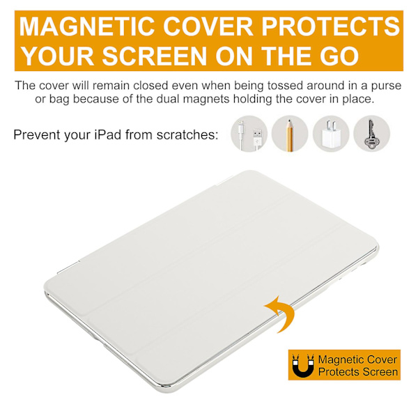 Smart Cover Case PU Læder Magnetisk Tynd Beskytter til iPad Mini 1 2 3 Hvid