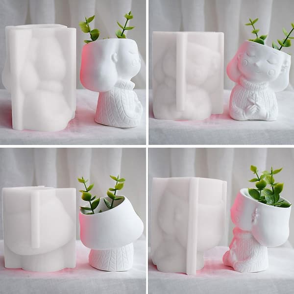 Sød pigehoved blomsterpotte epoxyform makeup børsteholder lerestøbningsform