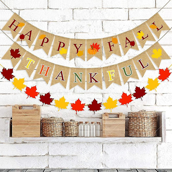 Happy Fall Banner Takknemlig Banner Banner Og Filt Høstblader Girlander Banner For Høst Thanksgiving