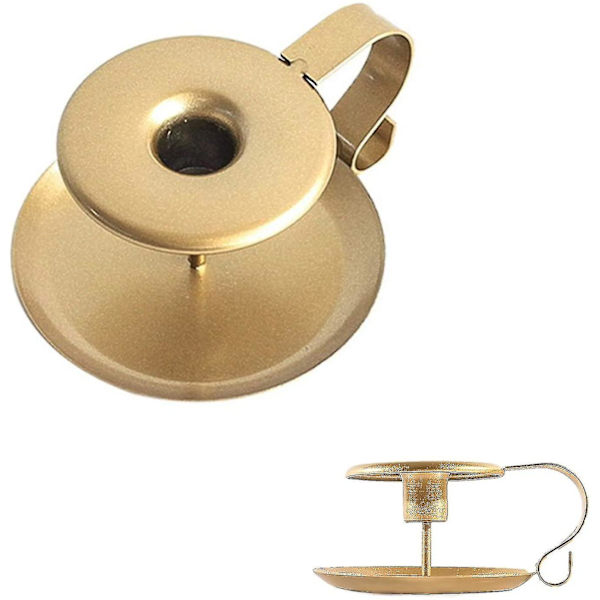 2 stk. Retro Lysestageholder, Guld Jern Kegle Lysestage Håndlavet