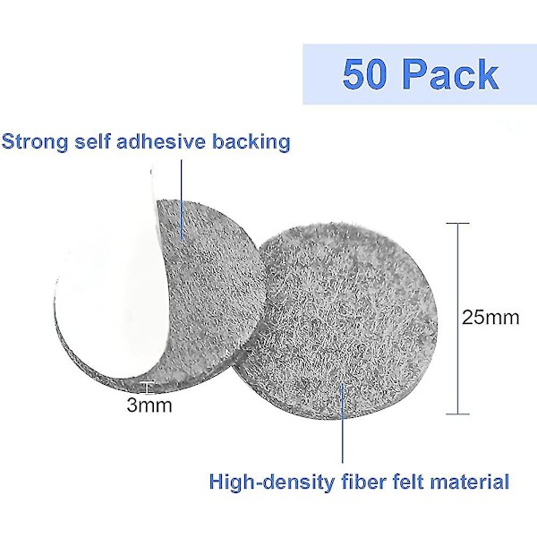 Filtskiver, 50 stk. selvklæbende filtplader 25mm X 3mm runde skridsikre møbelplader