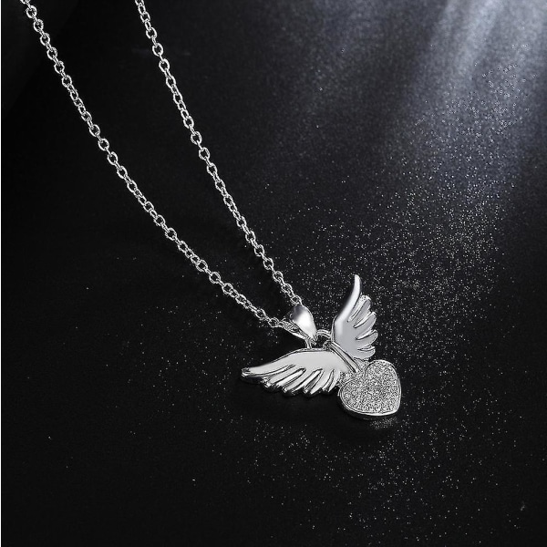 925 Sterling Silver Halsband med Änglavingar och Hjärta med Zirkon för Kvinnor - Bröllop, Elegant och Snygg