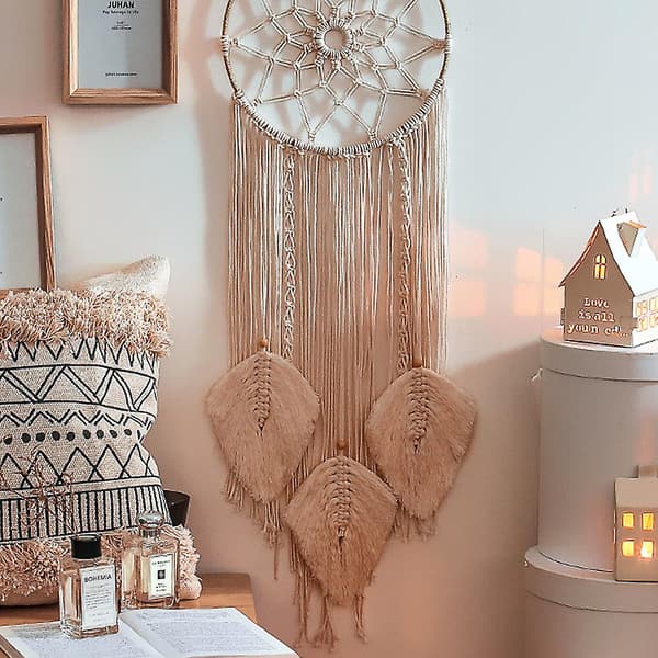 Boho Tassel Makrame Veggteppe Bomullstau Vevd Drømmefanger Gårdshusdekorasjon