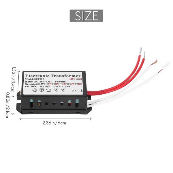 110v til 12v 60w halogen lys strømforsyning konverter elektronisk transformator svart