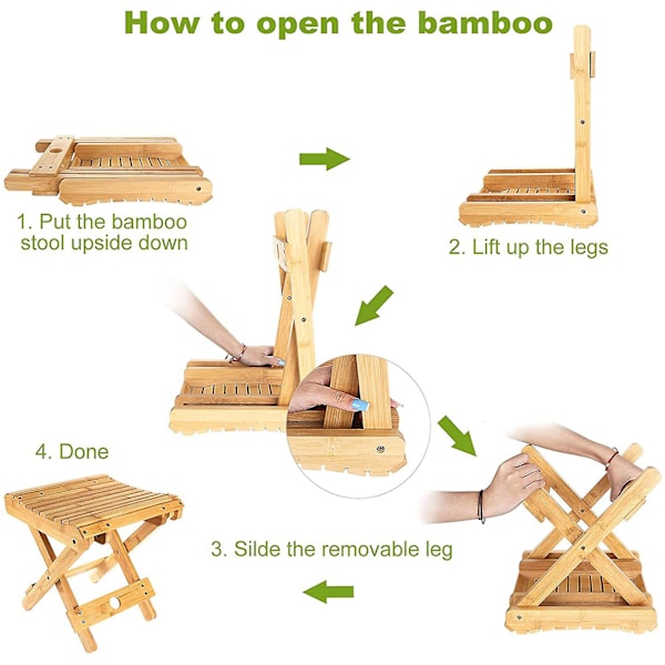 Sammenleggbar bambus krakk naturlig sammenleggbar sittestol dusj ben barbering og fotstøtte for barn funksjonshemmede praktisk verktøy