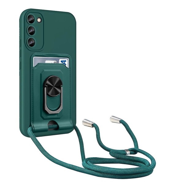 Grøn , halskæde lanyard cover kompatibel med Samsung Galaxy S22, 360° ringholder med kortslot Cam
