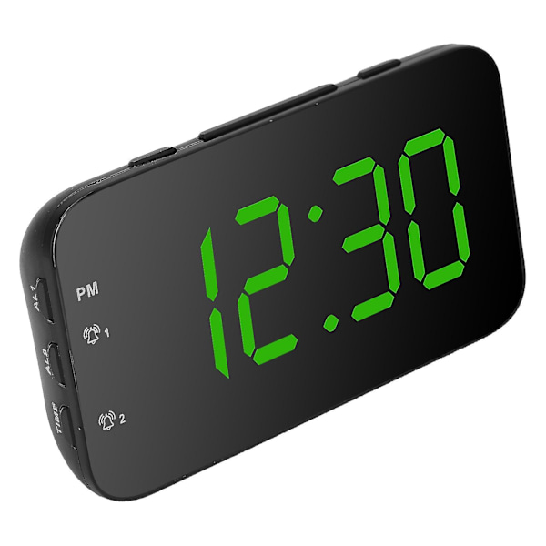 Bärbar LED-väckarklocka med snooze för sovrum, hem och resor - Grön