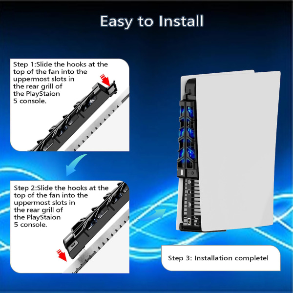 Ps5 køleventilator med LED-lys og USB3.0-hubs, effektivt kølesystem til Ps5 Digital & Disc Edition, Ps5-tilbehør