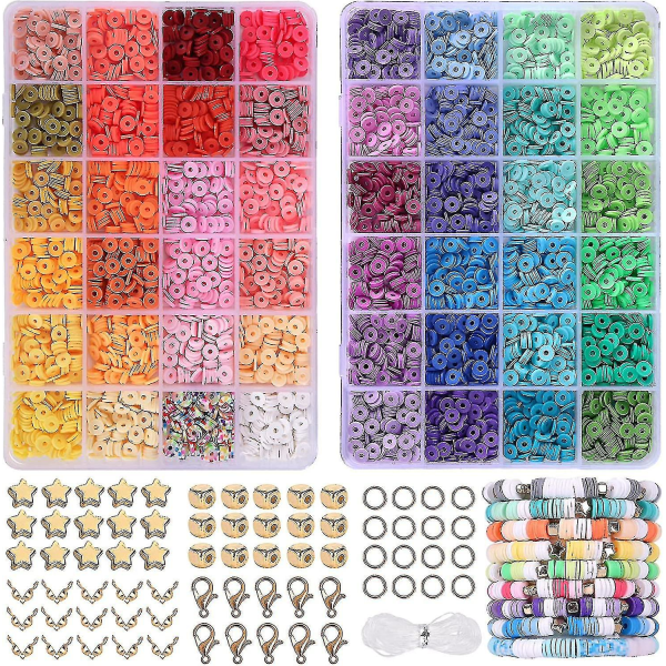 4800pcs Clay Beads Compatible Bracelet Making 48 Colors Flat Round Polymer Clay Beads Spacer Heishi Beads Compatible Jewelry Making Kit With Pendant C