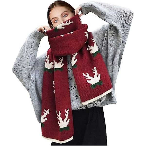 Röd Julhalsduk Fawn Söt Varm Stickad Halsduk