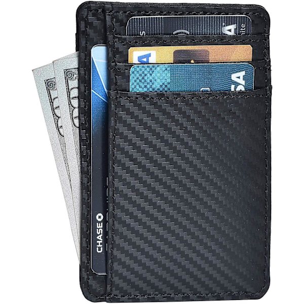 Minimalistisk plånbok i läder för män och kvinnor, framficka, kortfodral black