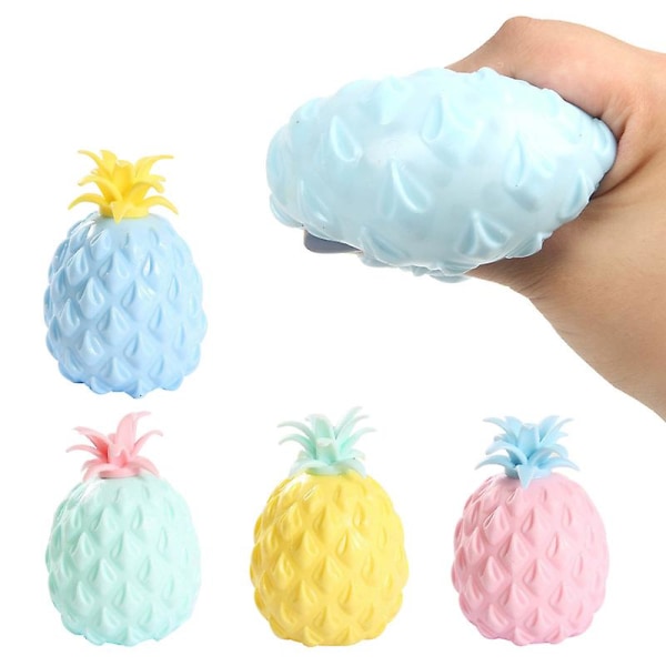 4 pakke ananas myke leker 3D Squishy Leker Stress Relief Klemme Leker Fidget Toys for barn og voksne