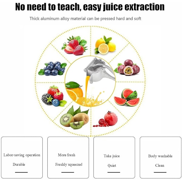 Manuell juicepresser i aluminiumlegering, håndholdt juicepresser for granateple, appelsin, sitron, sukkerrørjuice, kjøkkenbar, fruktverktøy