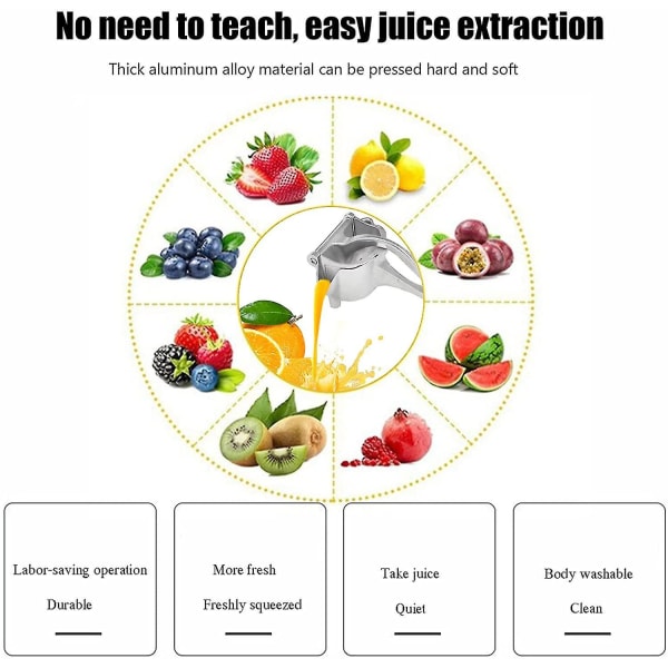 Ruostumattomasta teräksestä valmistettu käsikäyttöinen hedelmä- ja sitrushedelmäpuristimen, sitruunan, appelsiinin, kestävä keittiöväline