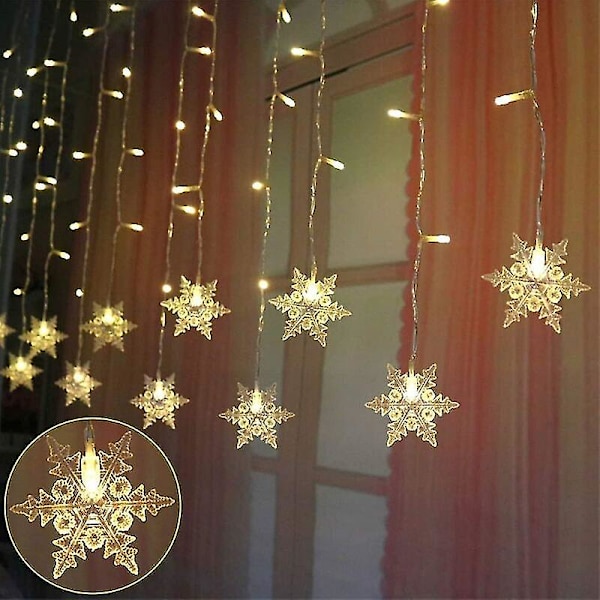 Newway Fairy Lights, Gardinlys, 3,5m 96 Leds Jule Snøfnugg Lys 8 Lysmoduser, Vindu