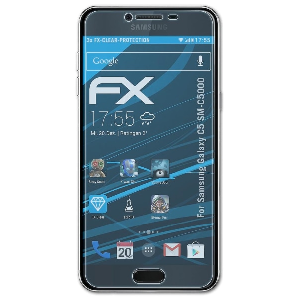 atFoliX 3x beskyttelsesfolie kompatibel med Samsung Galaxy C5 SM-C5000 Displaybeskyttelsesfolie klar