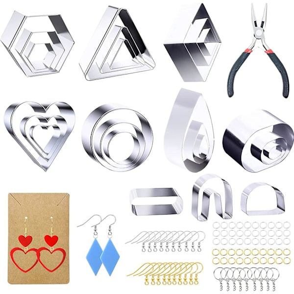24 st Polymer Clay Cutters Geometriska former Rostfritt stål Cutters Clay Örhänge Cutters Med örhänge Kort och krokar