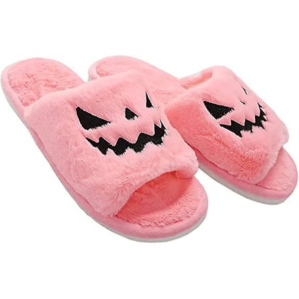 Halloween Spöklika Slides/halloween Pumpa Tofflor Mjuka Plysch Mysiga Öppna Tår Kvinnor Inomhus Utomhus Fuzzy Tofflor Unisex pink eur37