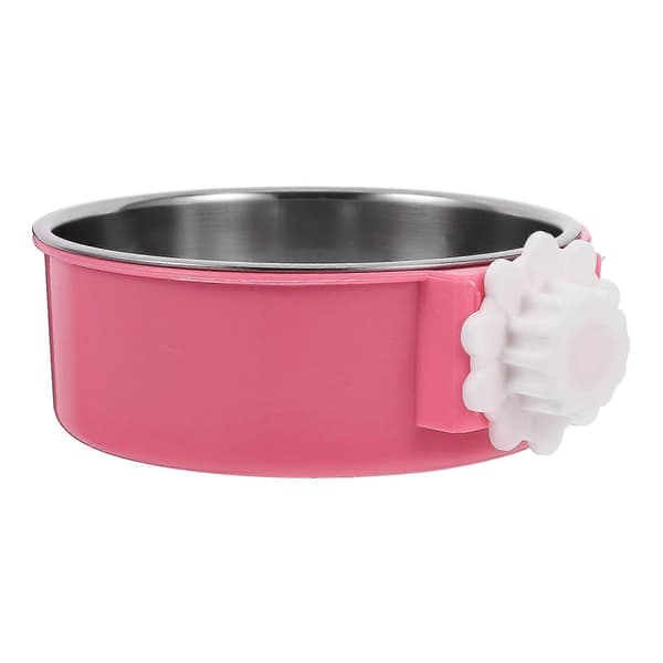 Foderskål til kæledyr i rustfrit stål, hængende madskål til hund og kat (Pink, størrelse L)