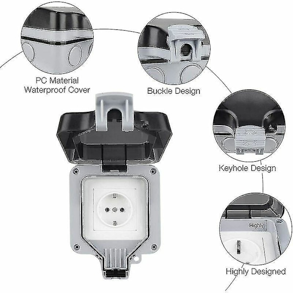 Ip66 Vanntett Utendørs Stikkontakt, Komplett Strømuttak, Vanntett Dolaso Utendørs Stikkontakt,
