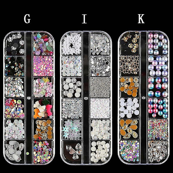 1 æske neglekunst rhinsten glitter 3d negle tips smykker ædelstene fingernegl nitter krystalperler dekor @bugu K